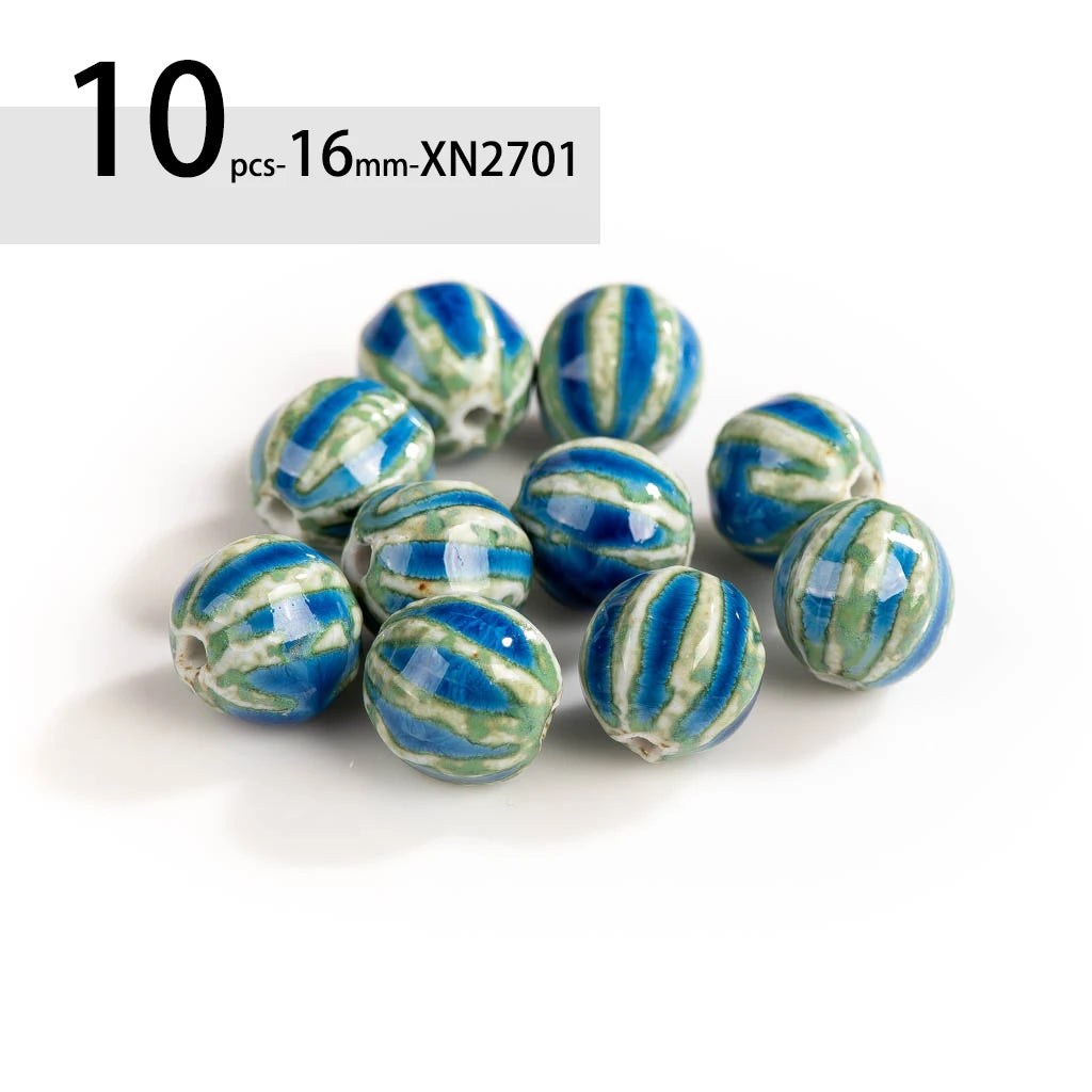 Spherical Watermelon Kiln Discoloration Ceramic Beads,  16mm 10pcs