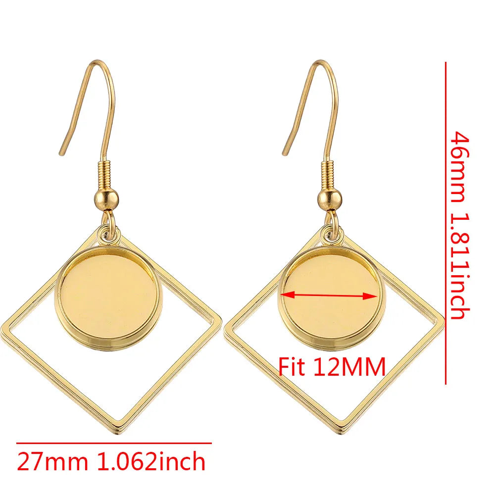 Stainless Steel Gold-Plated Earring Hook Cabochon Blanks, 10pcs Fit 12mm