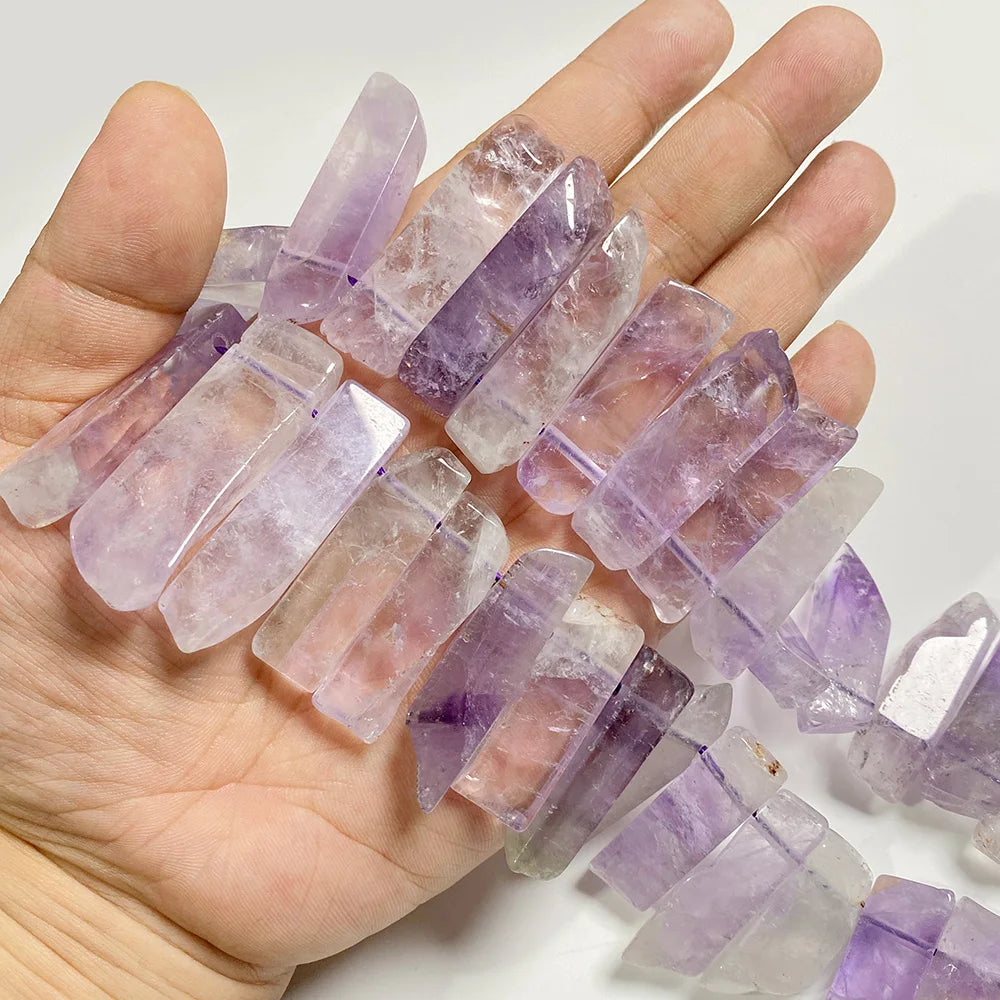 Transparent Natural Purple Amethyst Beads, Flat, Top Drilled 25mm