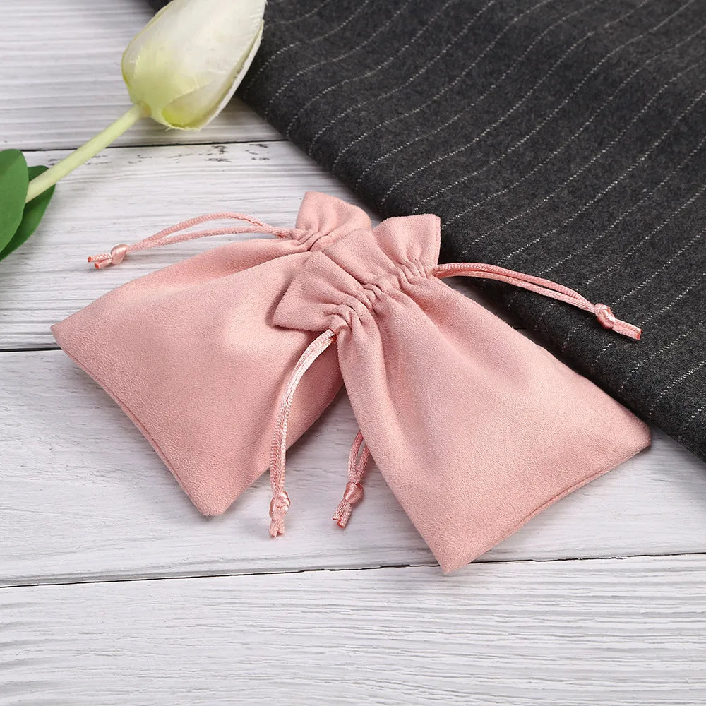 Pink Velvet Drawstring Bags, Jewelry Pouches 10Pcs