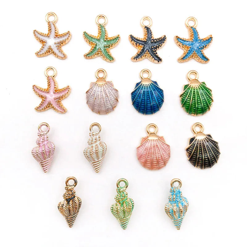 Underwater Enamel Charm Collection, Starfish & Shells, 10pcs