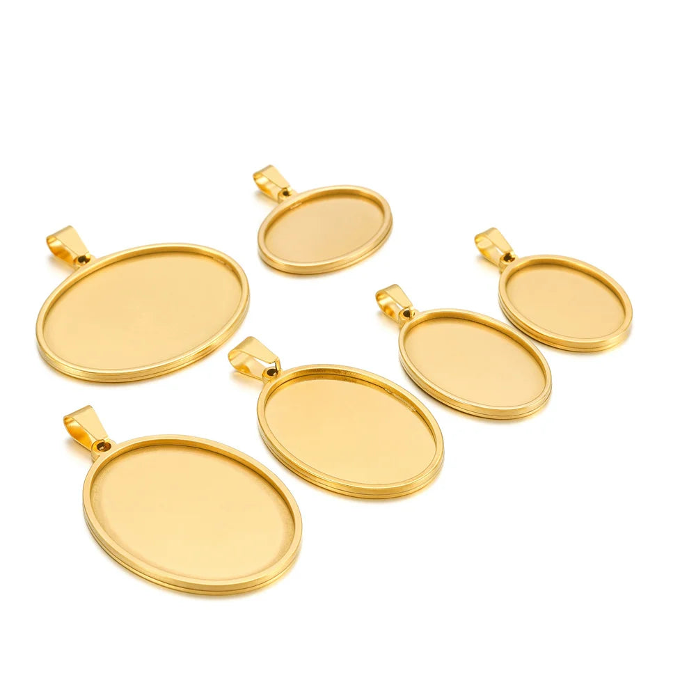 Gold Stainless Steel Oval Blank Bases 18/25/30/35/40mm Cabochon Bases 5pcs