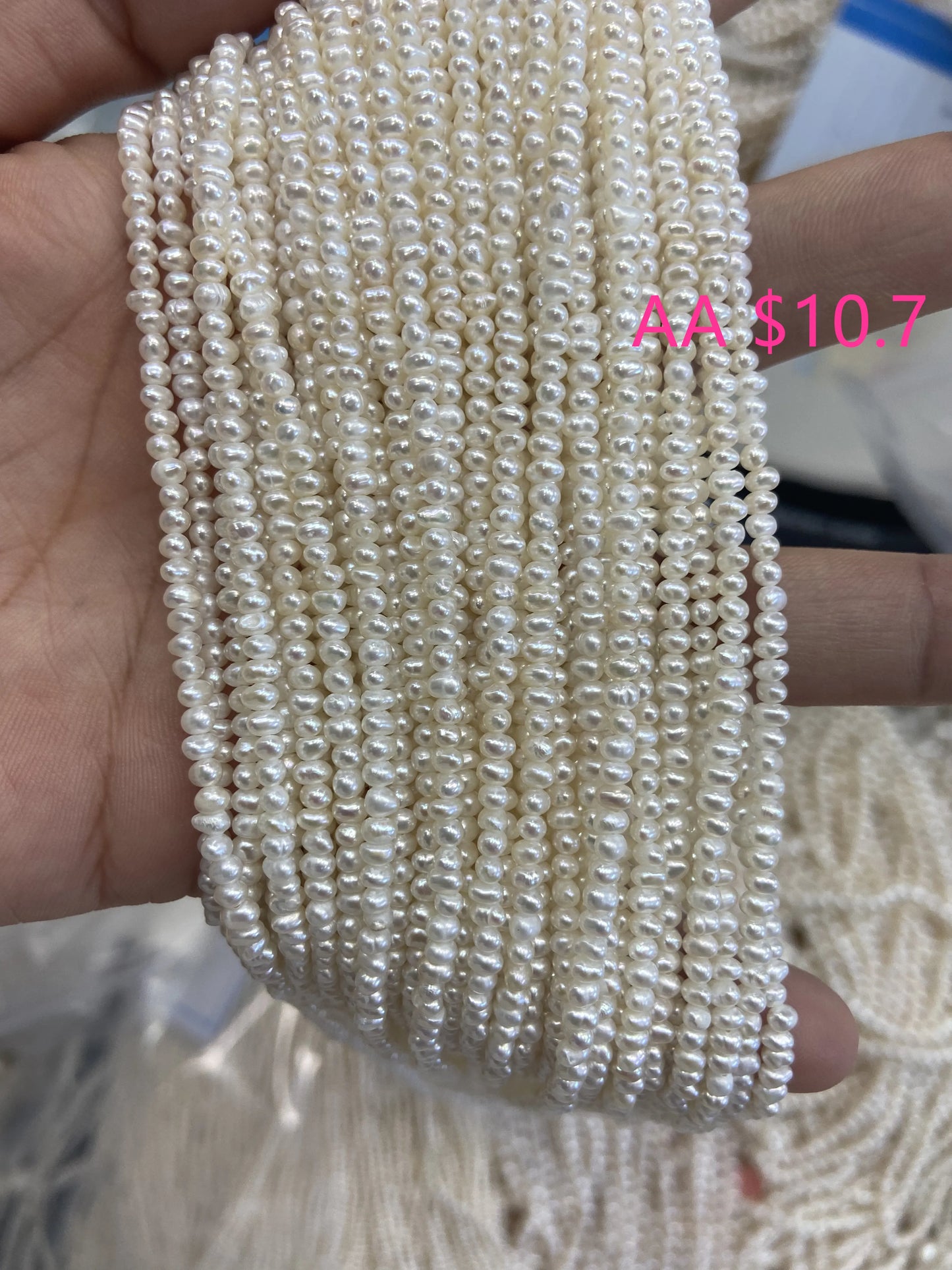 White Small Loose Freshwater Near Round Baroque Pearl Beads, AAA, 3-3.5mm, 1 Strand