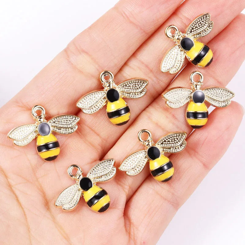 Enamel Bee Pendant Charms, 10Pcs 22*17mm