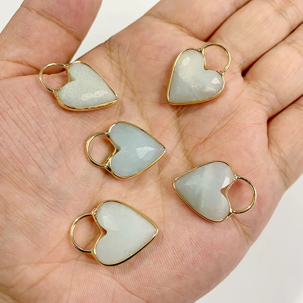 Gemstone Heart Pendants, Labradorite, Amethyst, Quartz, 2pcs 18x25MM