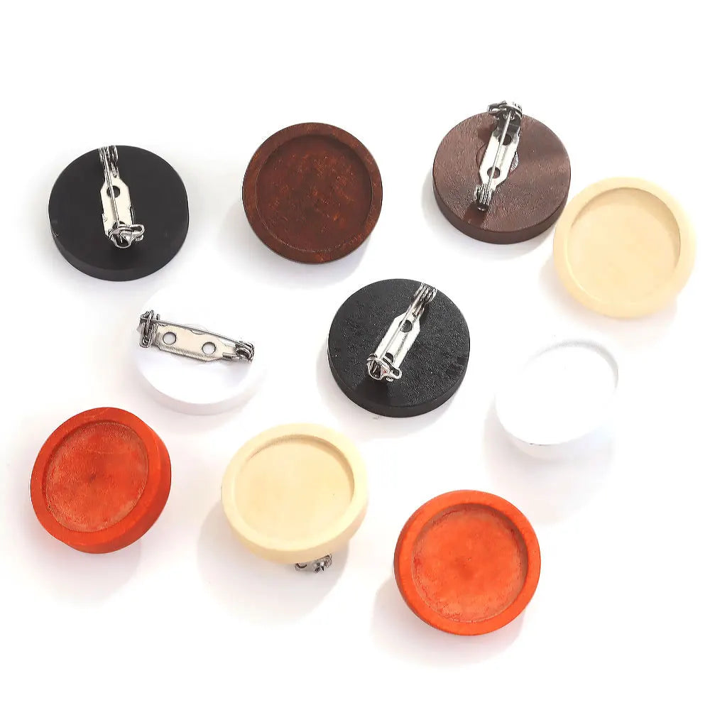 Blank Wood Cabochon Brooch Base Settings, Fits 20 25 30 40mm, Round Bezel Tray Blanks