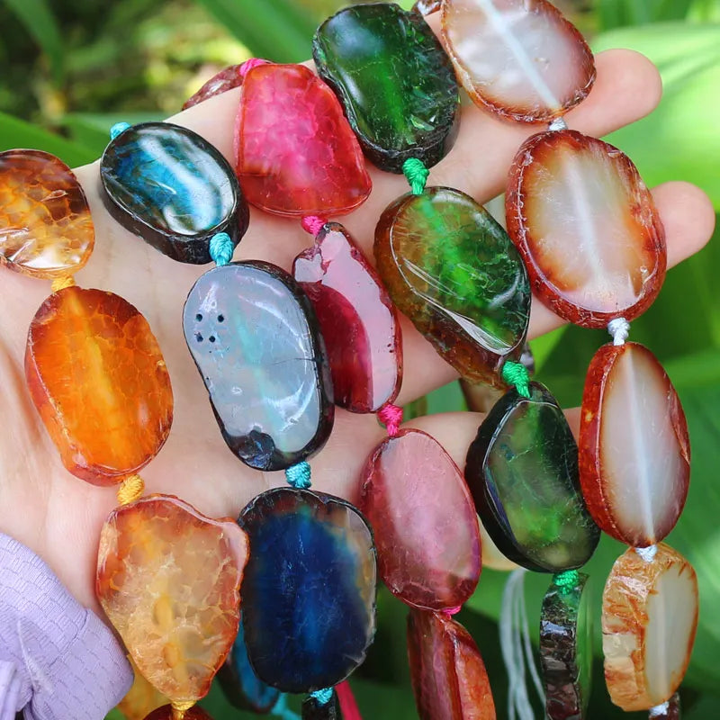 Multicolor Agate Beads, Organic Shaped Slices, 20-35mm, 16inch strand