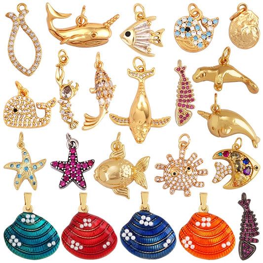 The Deep Blue Sea Collection, 18K Gold Plated Zircon Charms