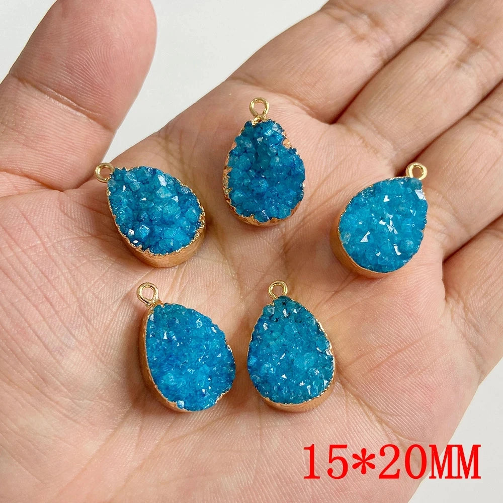 Sparkling Blue Druzy Quartz Pendants, Raw Stone Crystal Agates, Connectors and Charms, 1pc