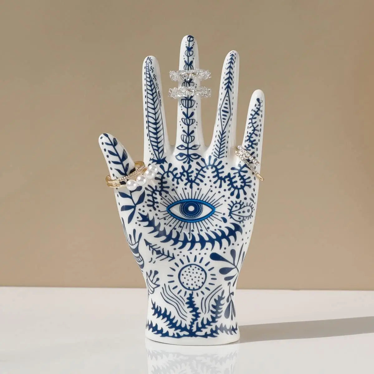 Eye of Fatima Ceramic Mannequin Hand Stand Designed for Necklaces, Bracelets, Rings