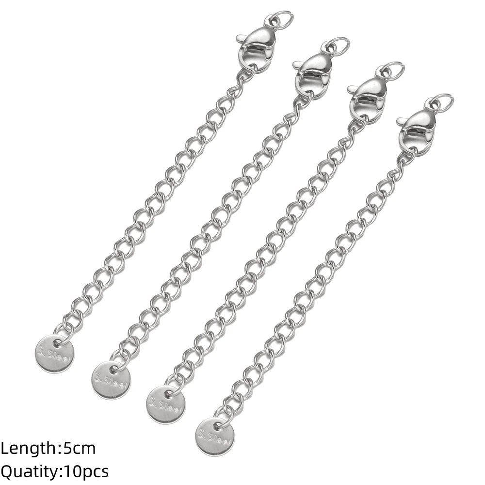 Stainless Steel Extension Chains with Lobster Clasp Connectors, 10pcs