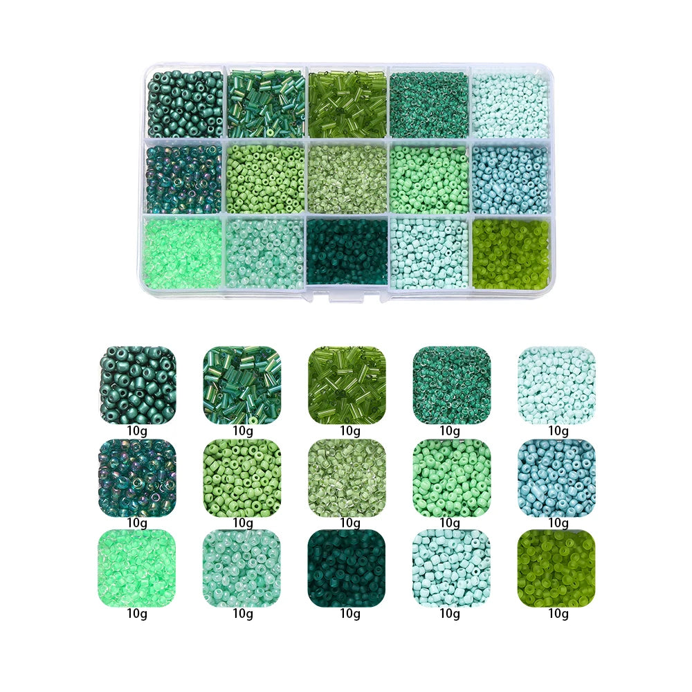 Sweet Glass Seed Bead Box Collections, 15 Grid Glass Seed Bead Sets, Spacer Beads , 2-7mm mix