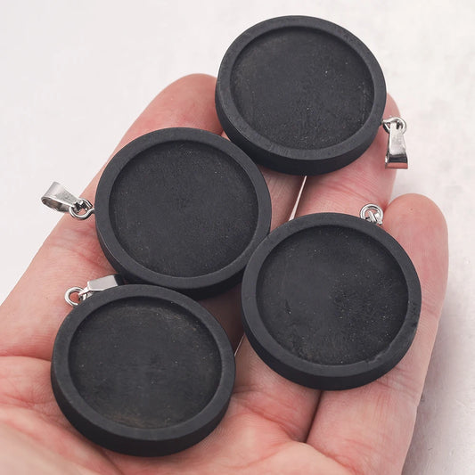 Black Cabochon Base Wooden Blank, Stainless Steel Pendant Trays, 10pcs 20/25/30mm