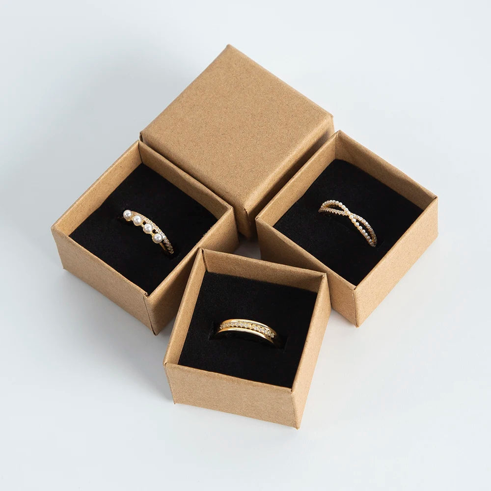 Ring Boxes 4x4x3cm Brown Kraft Gift Cardboard Boxes with sponge, 10pack