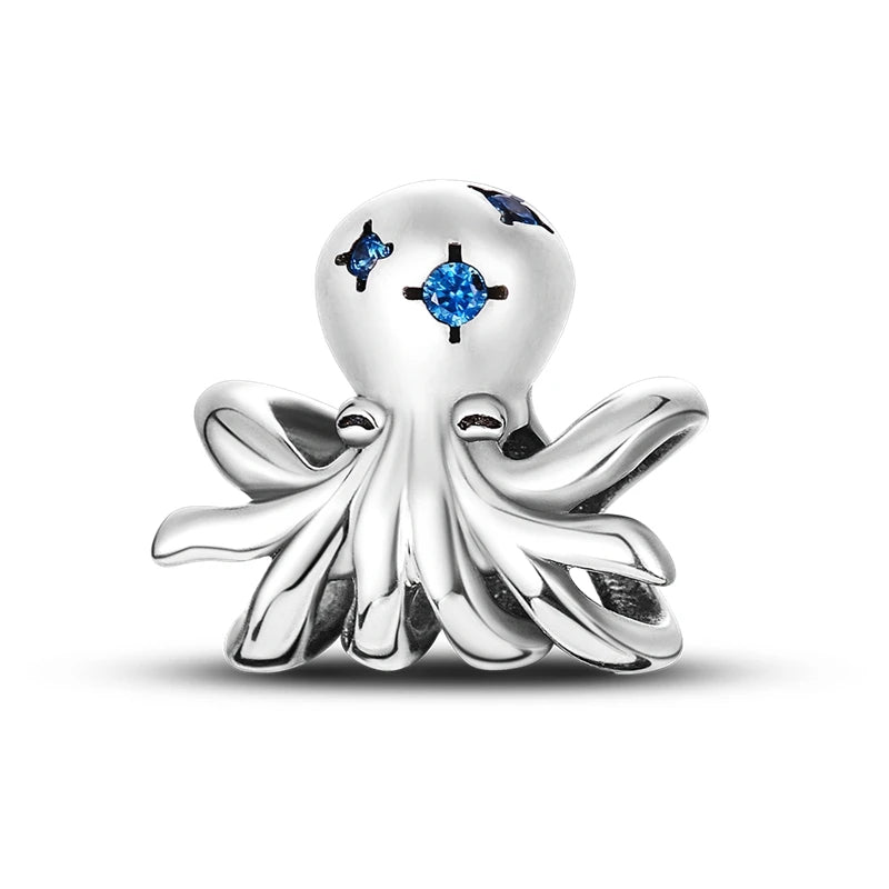 Ocean Blue Collection - Large Hole Charm Beads, European Style, Sea, Octopus, Turtle, Mermaid, Fits Original Pandora Bracelets, 925 Sterling Silver