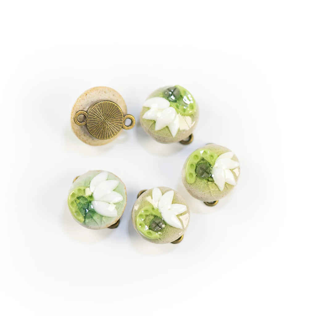 Handmade Vintage Flower Ceramic Beads, 17mm, 5pcs