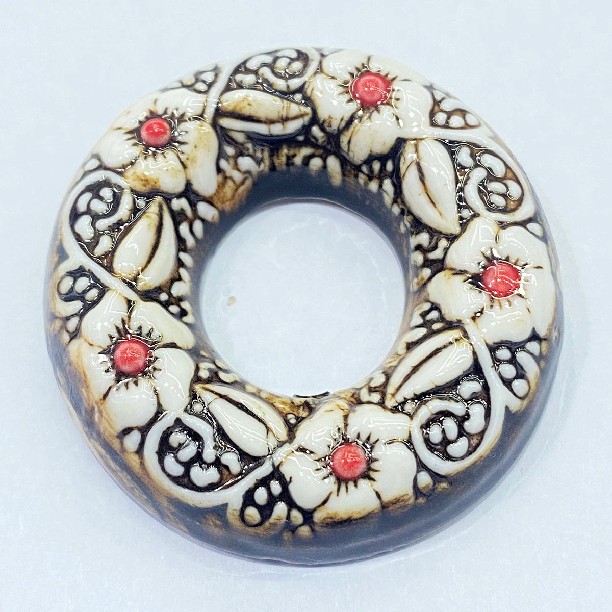 Large Embossed Ceramic Pendant Bead , 43MM~53MM