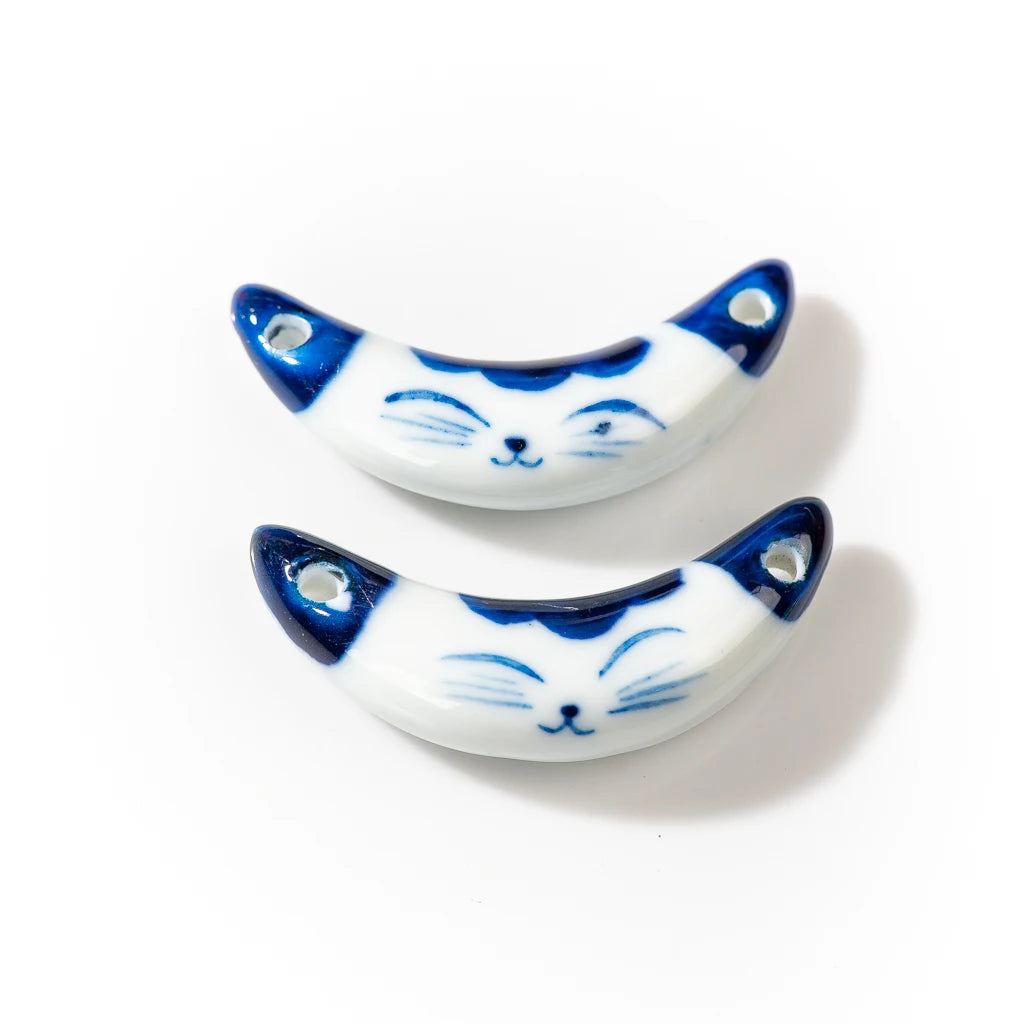 Handmade Kitten Blue And White Ceramic Pendants