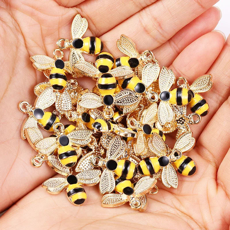 Enamel Bee Pendant Charms, 10Pcs 22*17mm