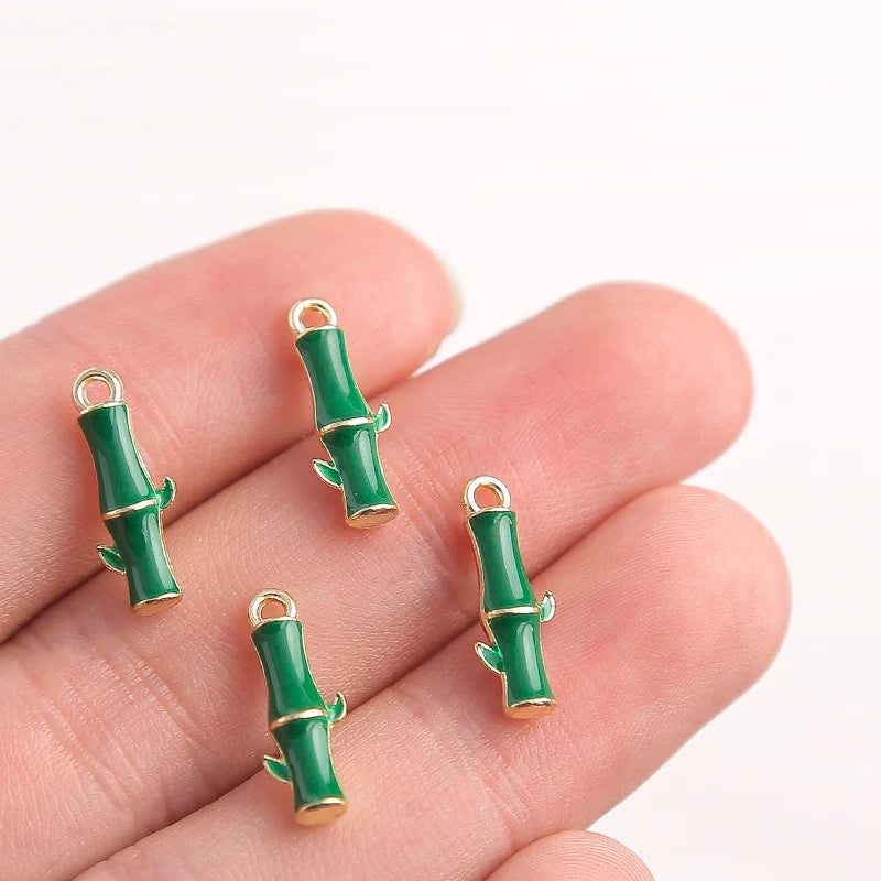 Enamel Bamboo and Friends Charms, 10pcs 6x17mm