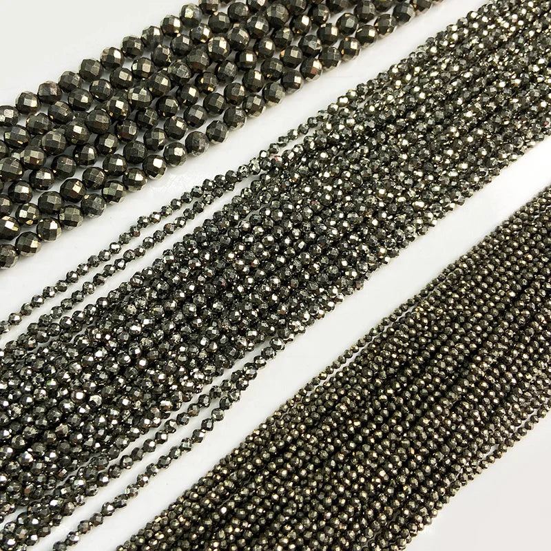 Faceted Natural Iron Pyrite Beads, Sparkly, 2-6mm