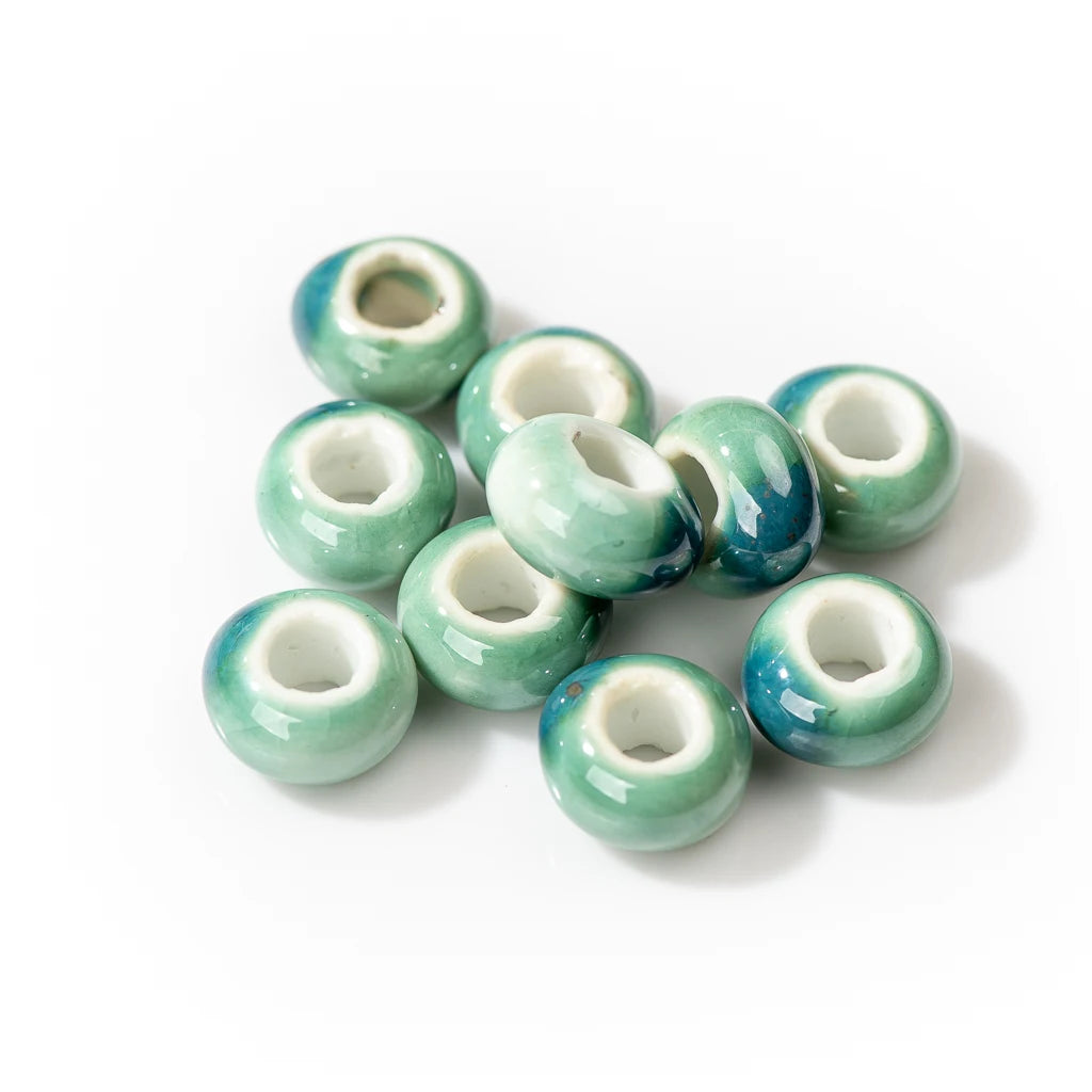 Round Retro Big Hole Ceramic Porcelain Beads, 15mm 10pcs