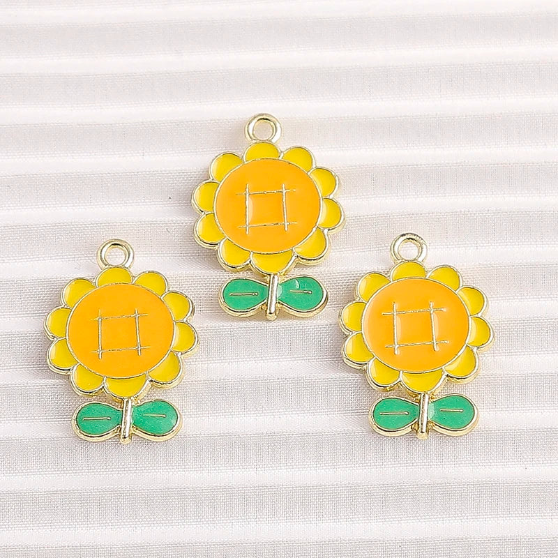 Happy Cactus and Flowers Colorful Enamel Charms, 10pcs