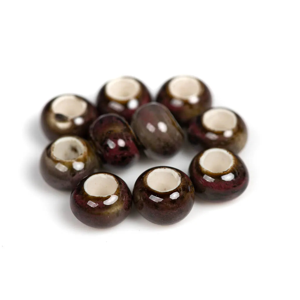 Round Retro Big Hole Ceramic Porcelain Beads, 15mm 10pcs