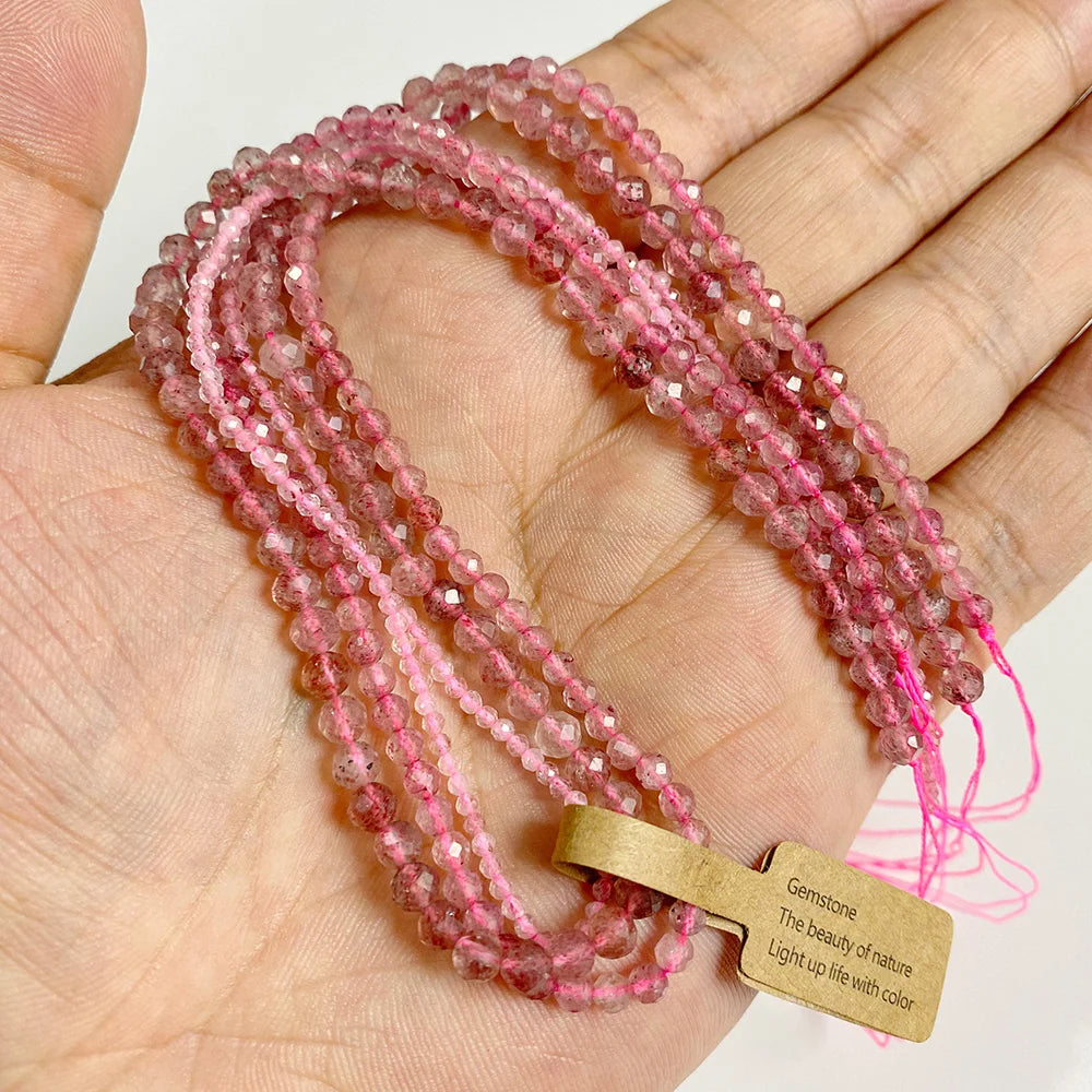 Tiny Natural Gemstone Beads, Rose Pink Quartz, Morganite, Garnet, Tourmaline, Fluorite, Amethyst, 2 3 4MM, 3 Strands