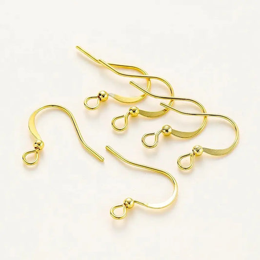 18K Gold Plated Flat Earring Hooks, Brass Earring Wires, 20Pcs