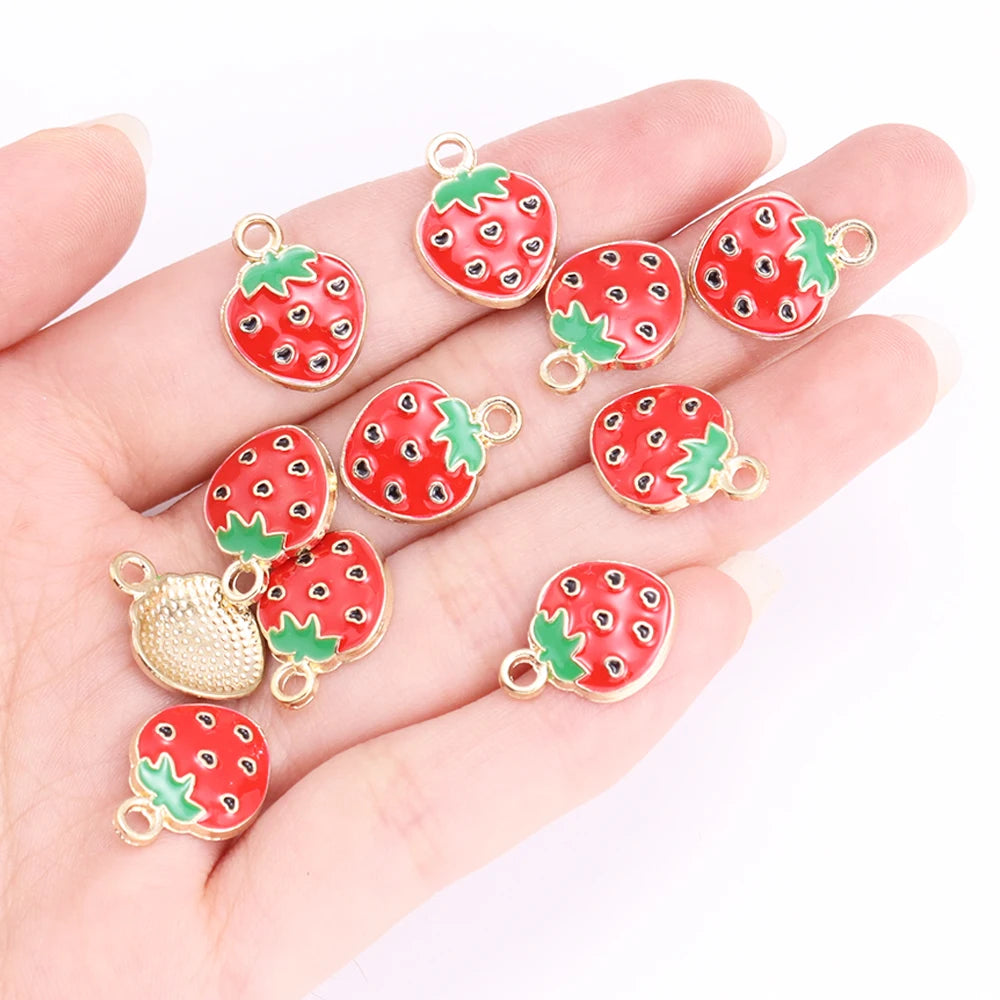 Enamel Strawberry & Friends Resin Charms 10Pcs