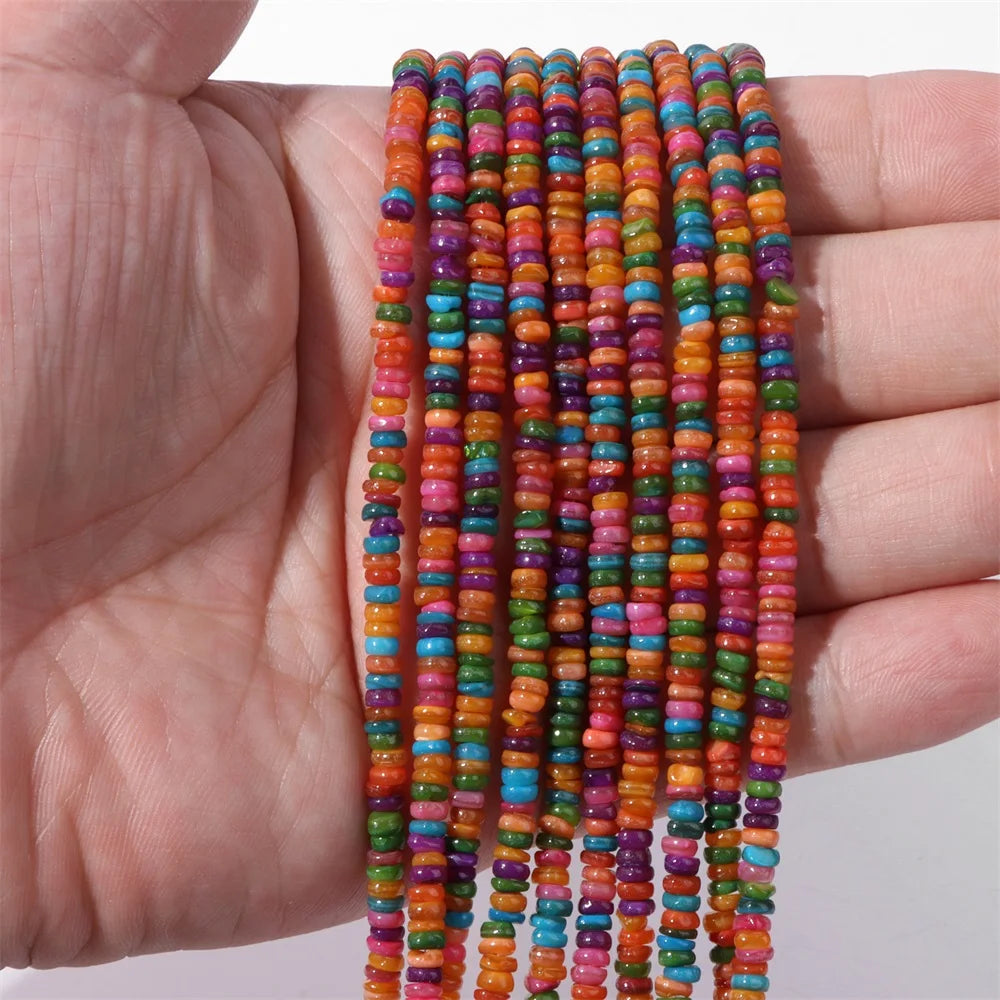 Natural Freshwater Shell Beads, 3-4mm,  Dyed Multicolors, Flat Irregular Boho Style Loose Spacers