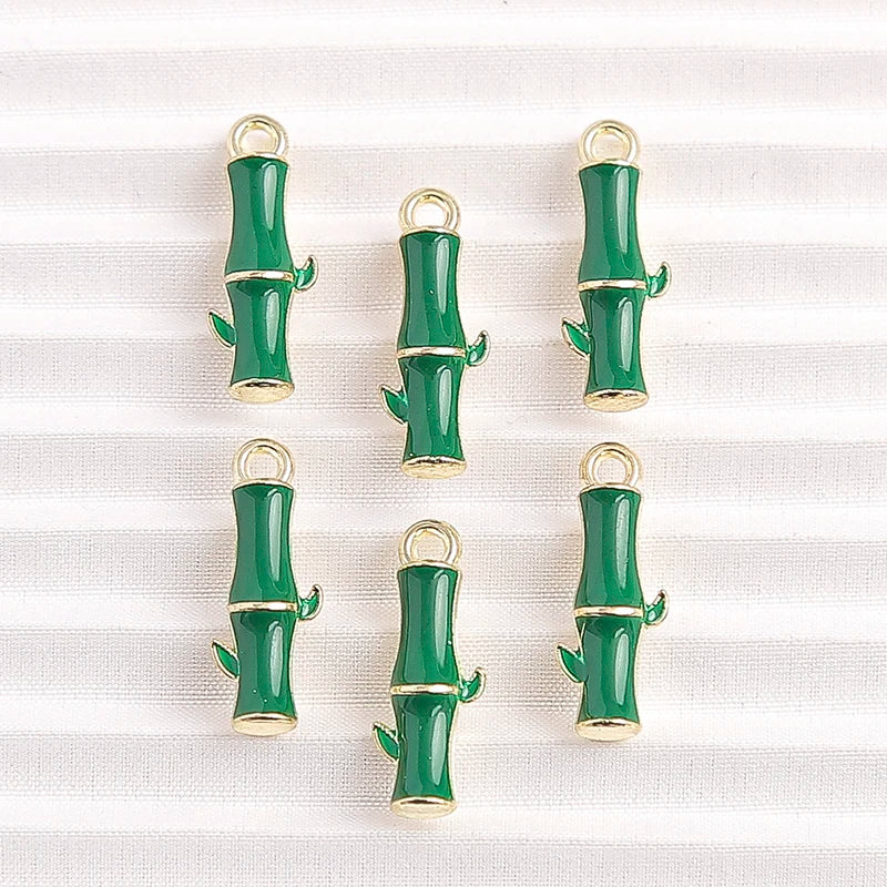 Enamel Bamboo and Friends Charms, 10pcs 6x17mm