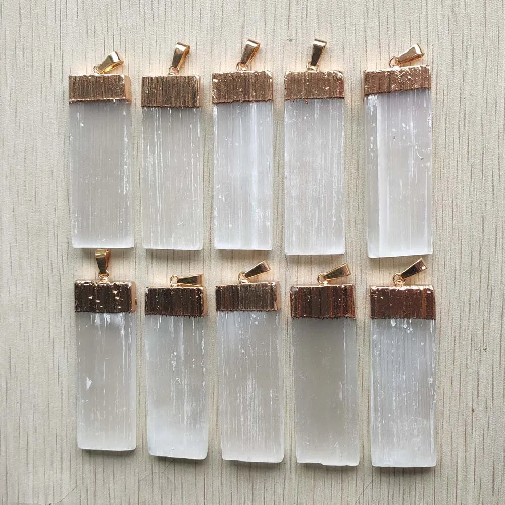 Natural Selenite Plaster Pendants, Rock Mineral Specimen, Reiki Healing Energy, 10pcs