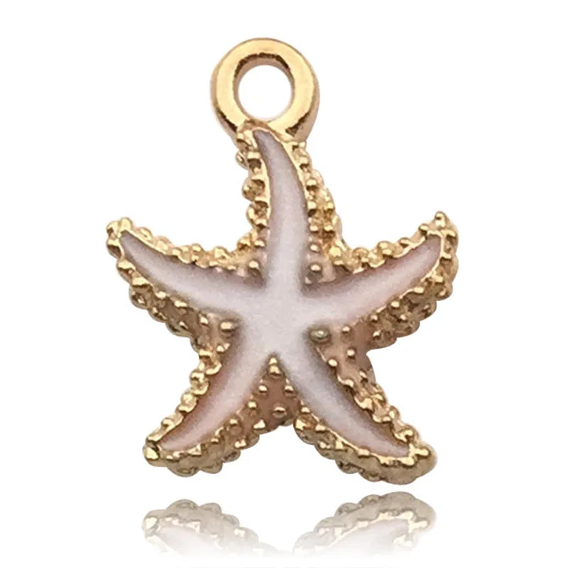 Underwater Enamel Charm Collection, Starfish & Shells, 10pcs