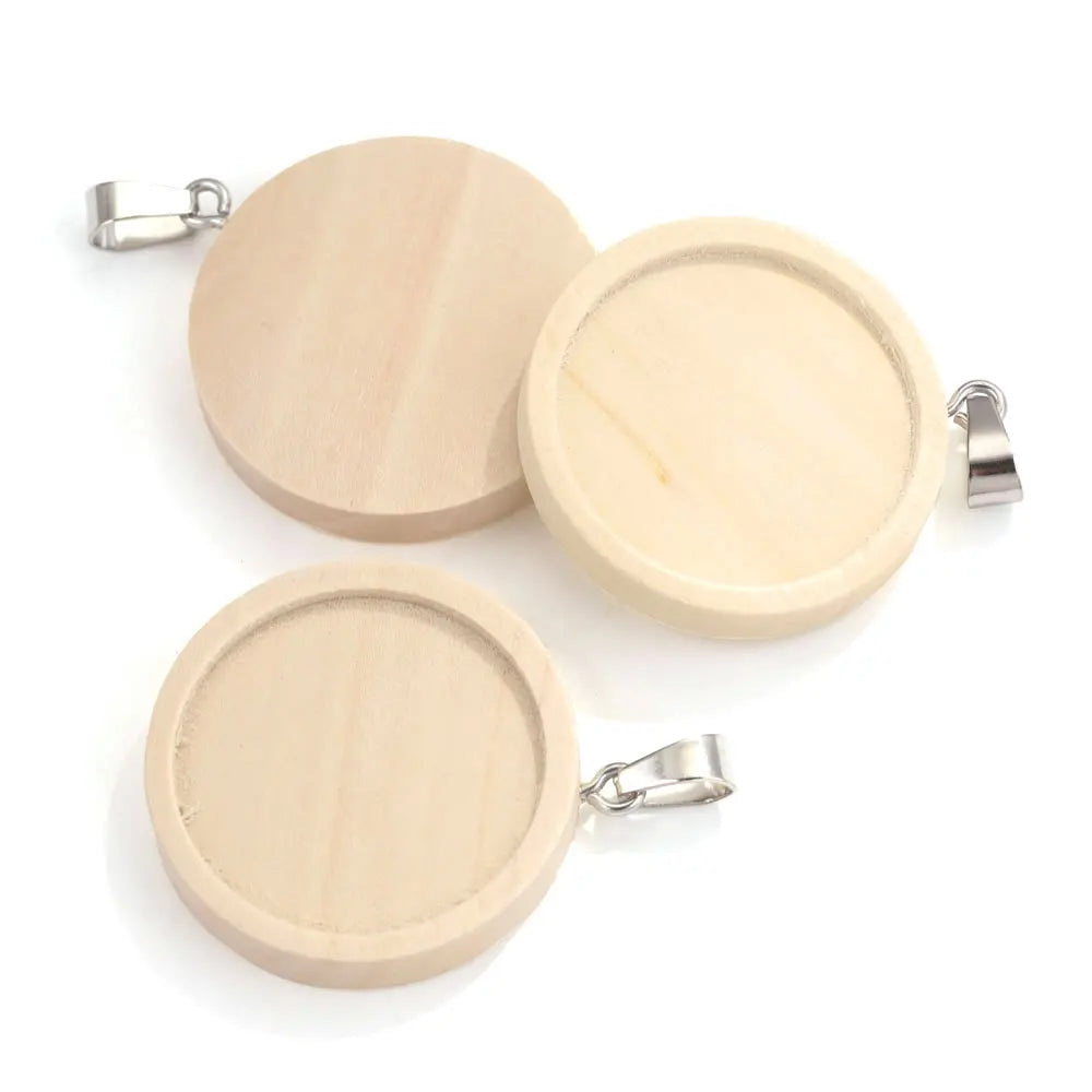 Wood Round Cabochon Base, Blank Settings, 20-25-30mm, 10pcs