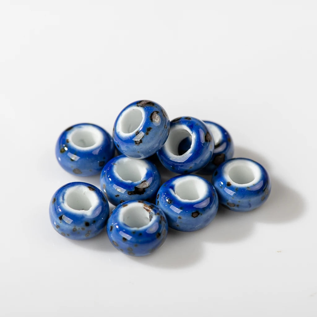 Round Retro Big Hole Ceramic Porcelain Beads, 15mm 10pcs