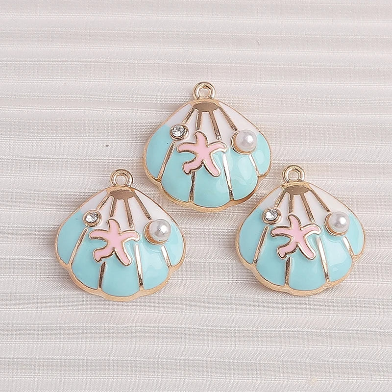 Seashell Lore Enamel Charm Collection, Starfish, Shells with Pearls, 10pc