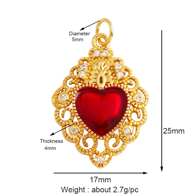 Sacred Red Heart Charm Collection, 18K Gold Plated