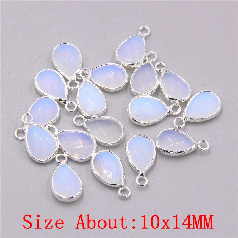 Natural Gemstone Pendant Charms, 2pcs 25-11mm, Amethyst, Rose Quartz, Agate, Amazonite, Opal