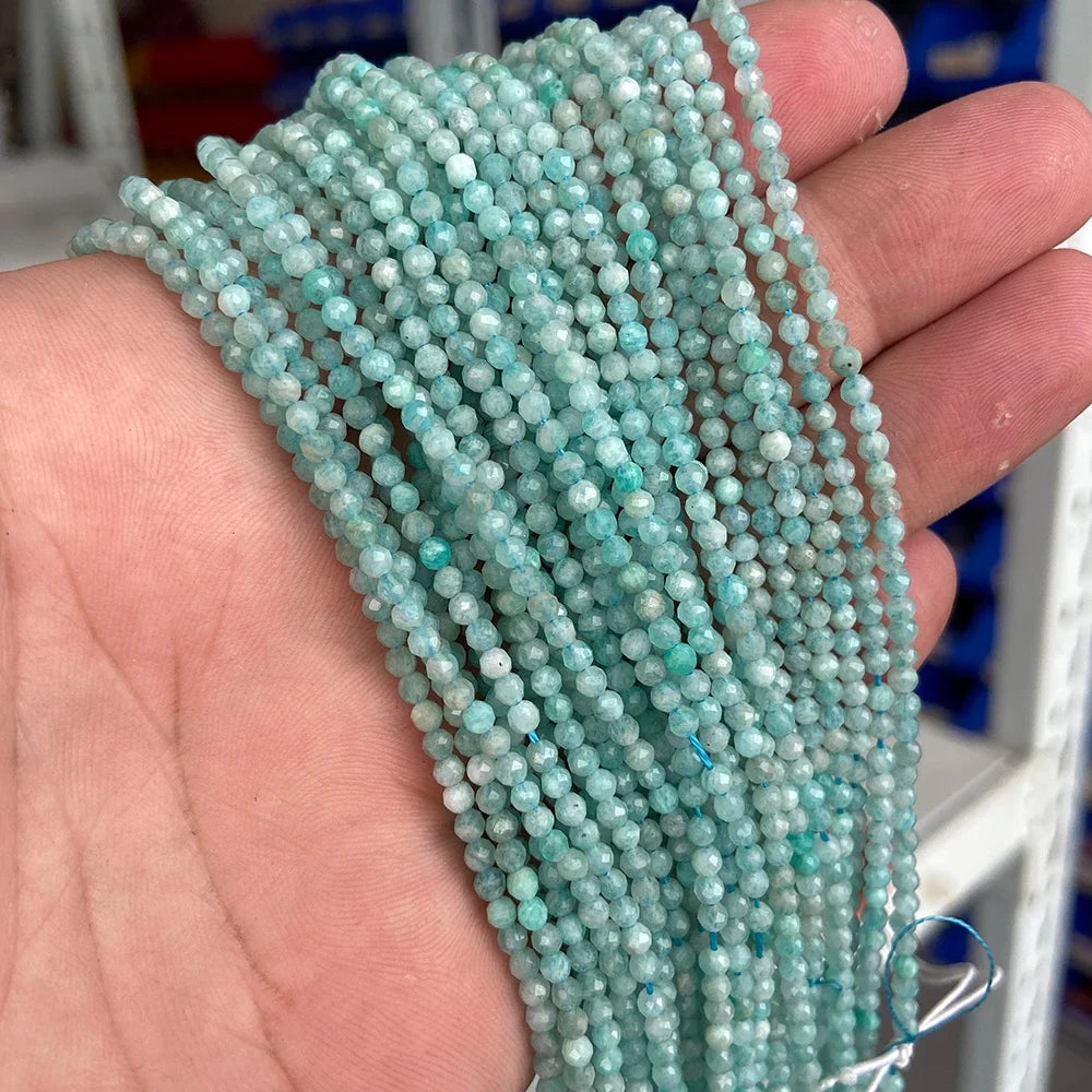 Ocean Gemstone Beads, Tiny Natural Blue Aquamarine, Amazonite, Apatite, Lapis, Turquoise Accents 2 3 4 mm