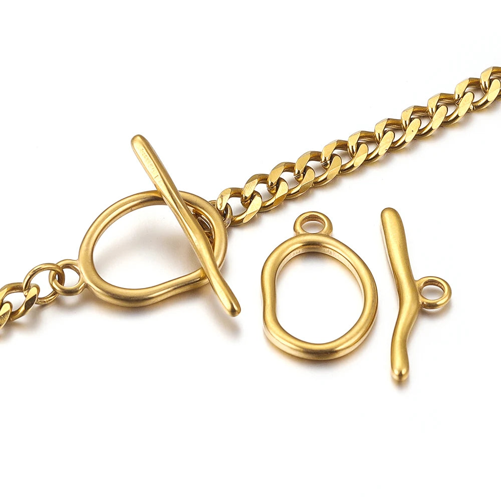 Stainless Steel Curved Gold Plated OT Clasps, Toggle and Buckle Connectors, 24mm, 4sets