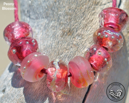 Peony Blossom Handmade Glass Lampwork Accent Beads for Jewelry Design