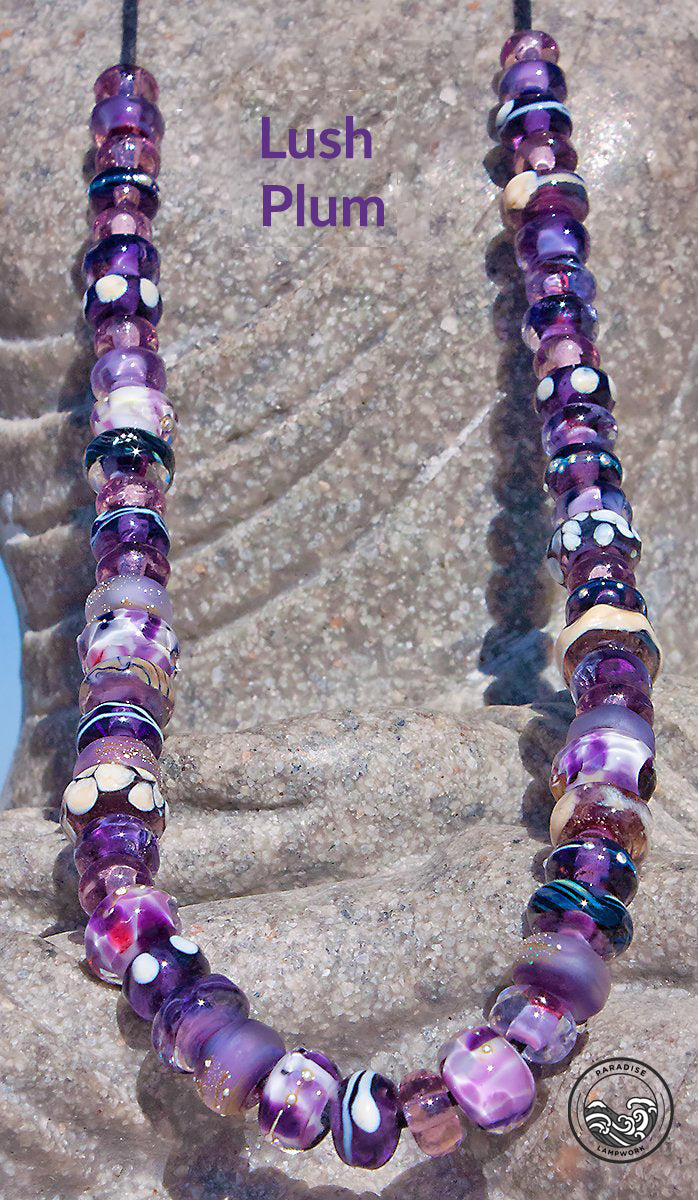 Lush Plum Handmade Glass Lampwork Bead Strand for Jewelry Design