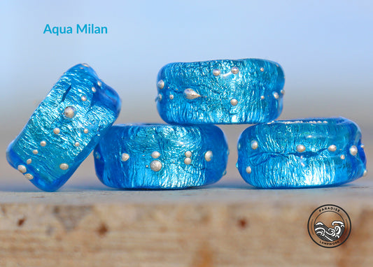 Aqua Milan Lampwork Art Glass Charm Beads, Handmade Large Bead Holes for Show Leads, Dreadlocks, Jewelry Design