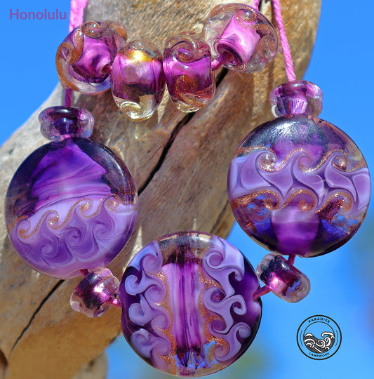 Honolulu Button Bead Set, Handmade Glass Lampwork for Jewelry Design