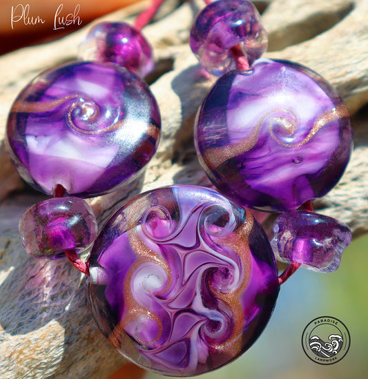 Plum Lush Button Beads, Handmade Glass Lampwork for Jewelry Design