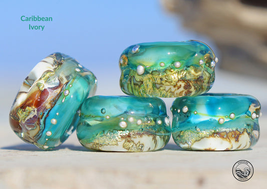 Caribbean Ivory Breezes Lampwork Art Glass Charm Beads, Handmade Large Bead Holes for Show Leads, Dreadlocks, Jewelry Design