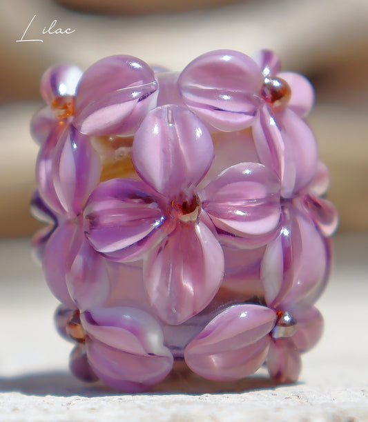 Lilac Flower Lampwork Art Glass Charm Bead, Handmade Large Bead Holes for Show Leads, Dreadlocks, Jewelry Design