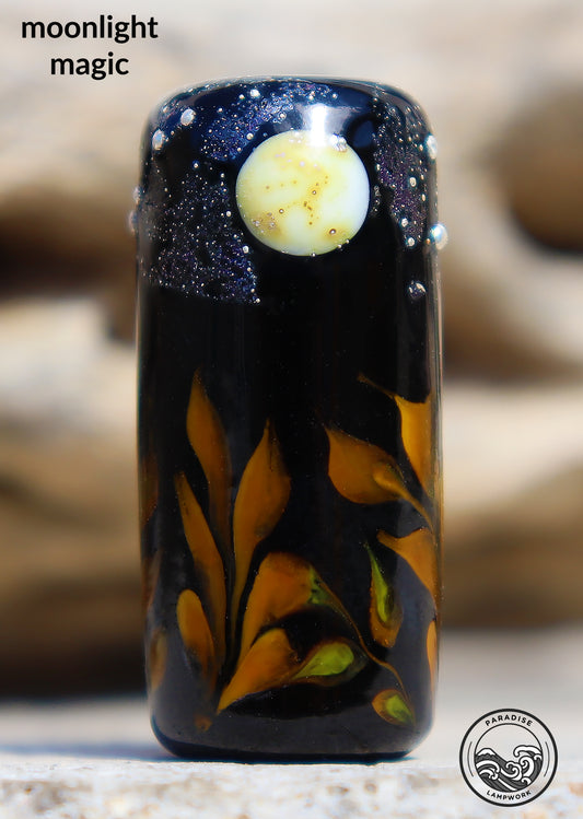 Moonlight Magic Focal Lampwork Art Glass Charm Bead, Handmade Large Bead Holes for Show Leads, Dreadlocks, Jewelry Design